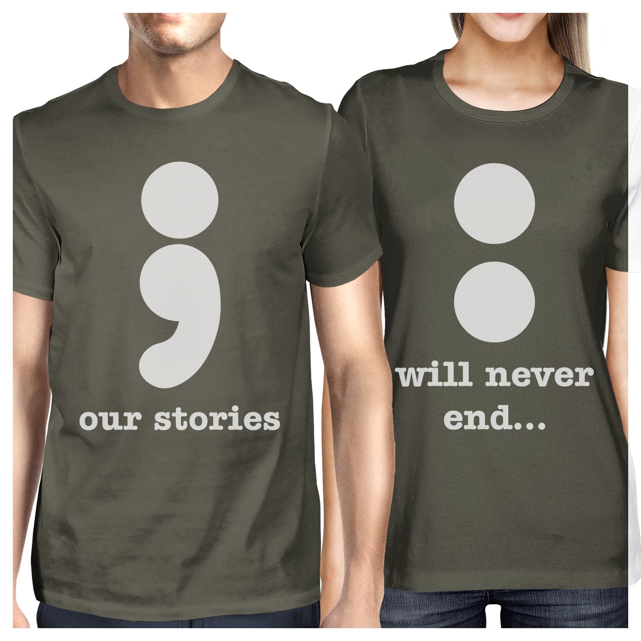 Our Stories Will Never End Matching Couple Dark Grey Shirts