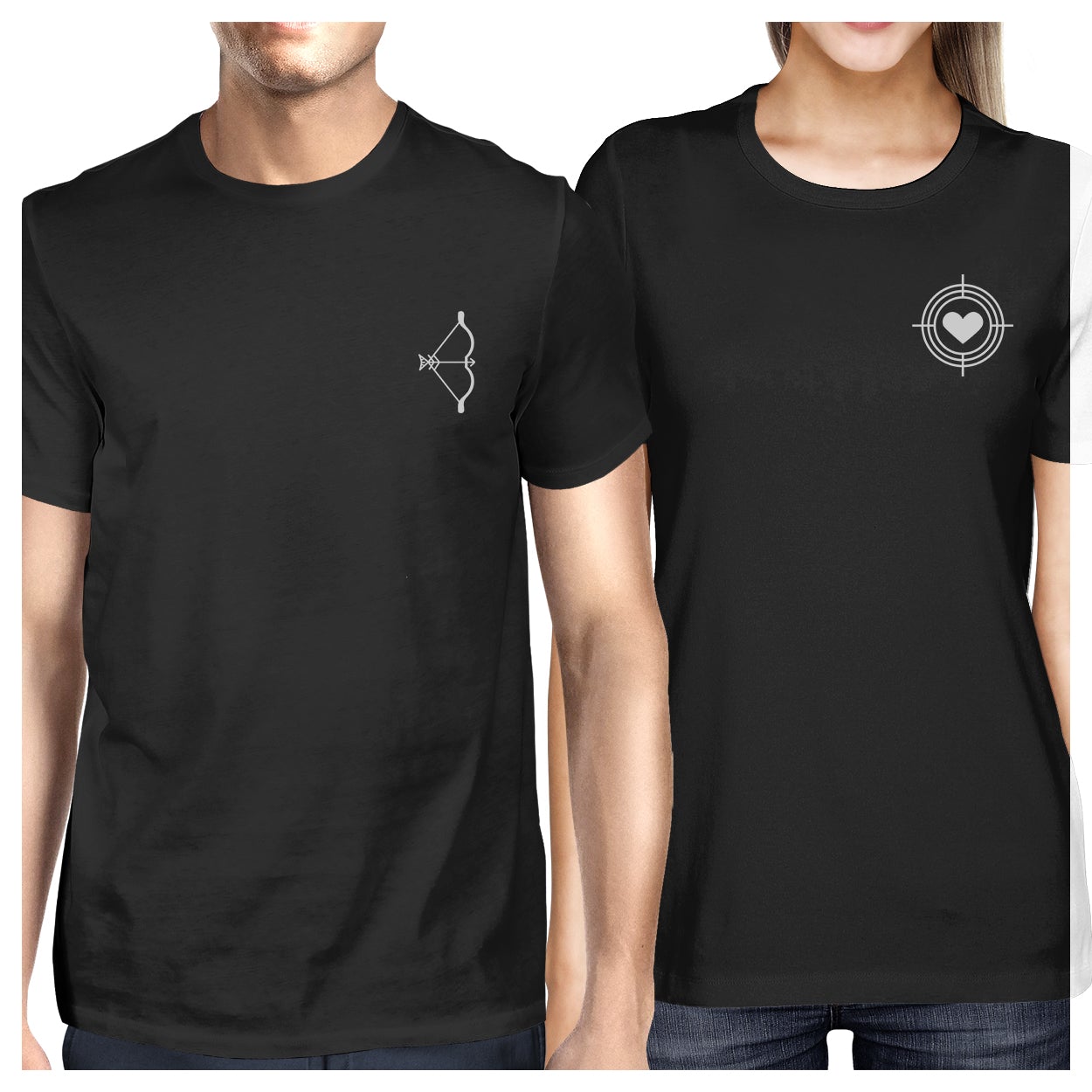 Bow And Arrow To Heart Target Matching Couple Black Shirts