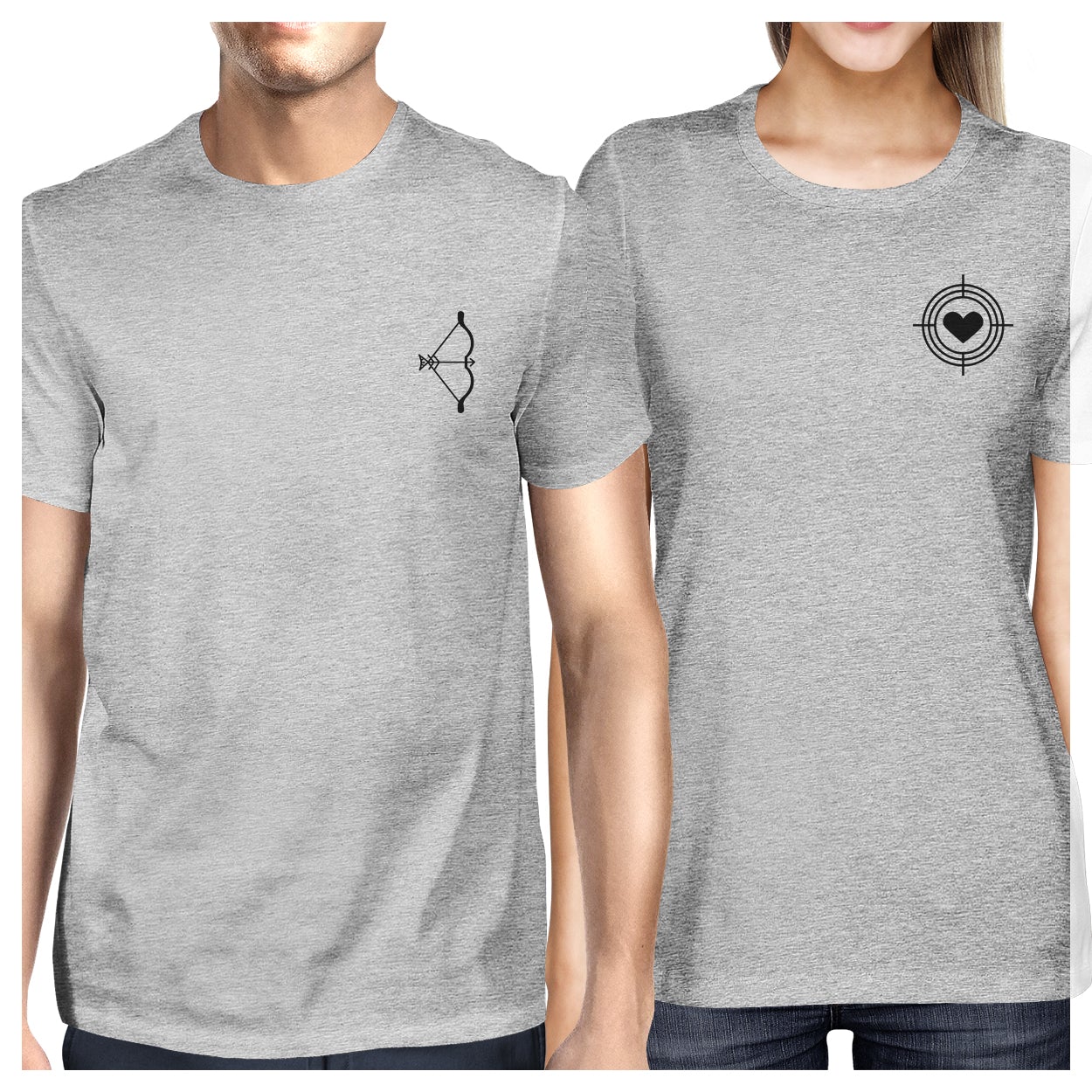 Bow And Arrow To Heart Target Matching Couple Grey Shirts