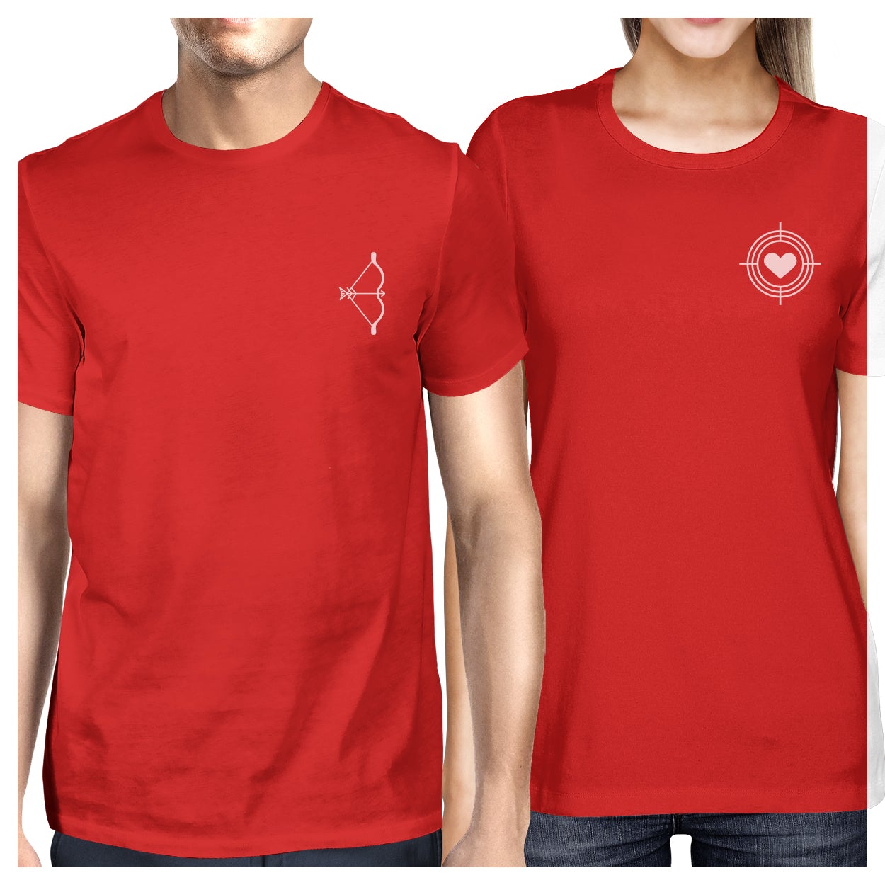 Bow And Arrow To Heart Target Matching Couple Red Shirts