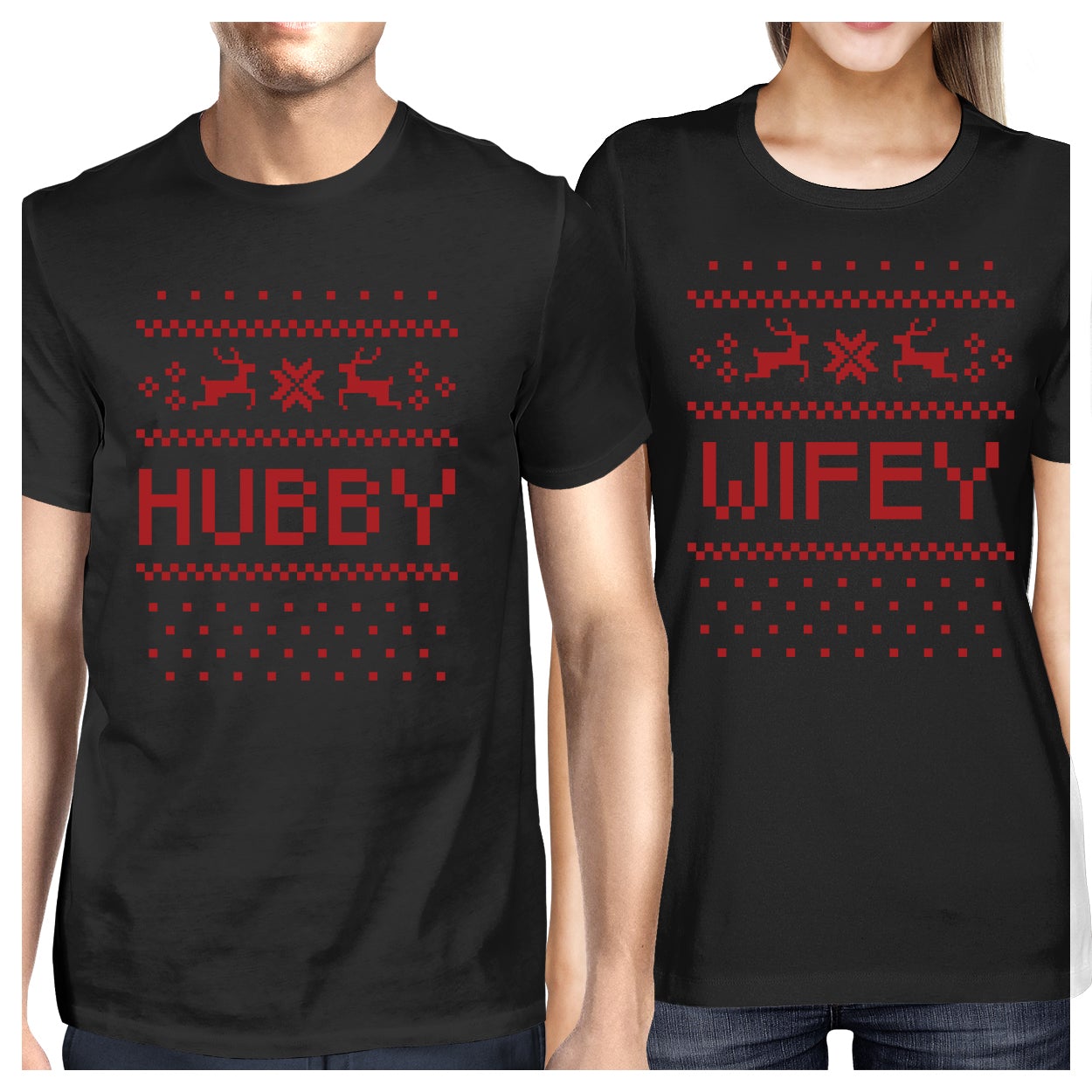 Pixel Nordic Hubby And Wifey Matching Couple Black Shirts