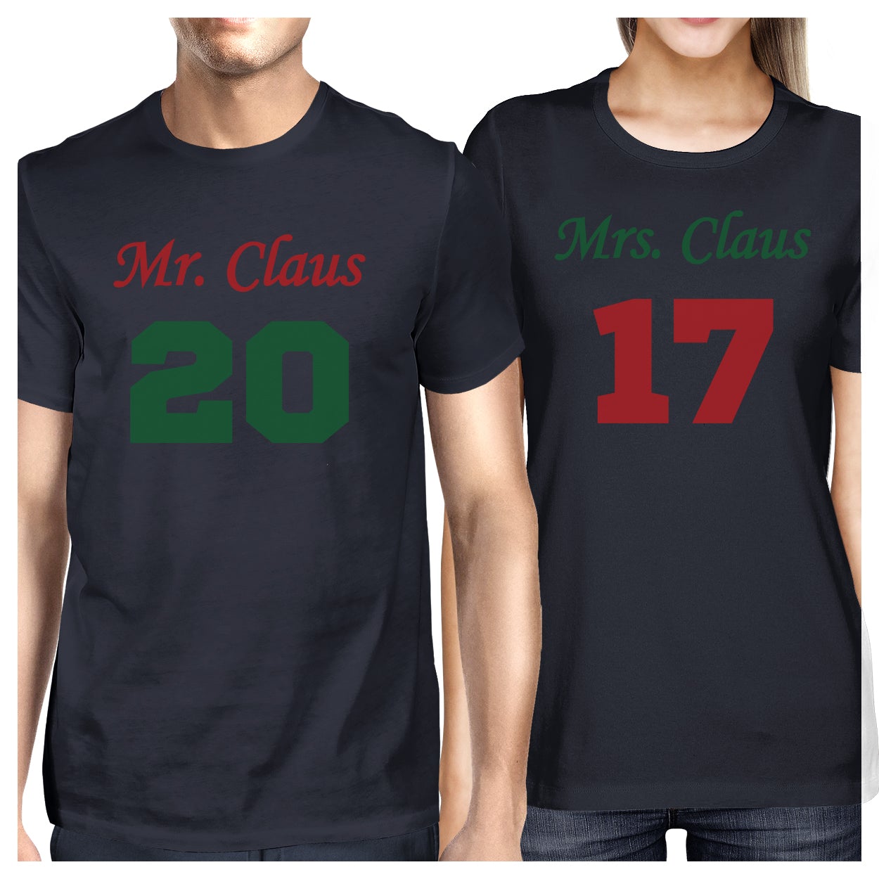 Mr. And Mrs. Claus Matching Couple Navy Shirts