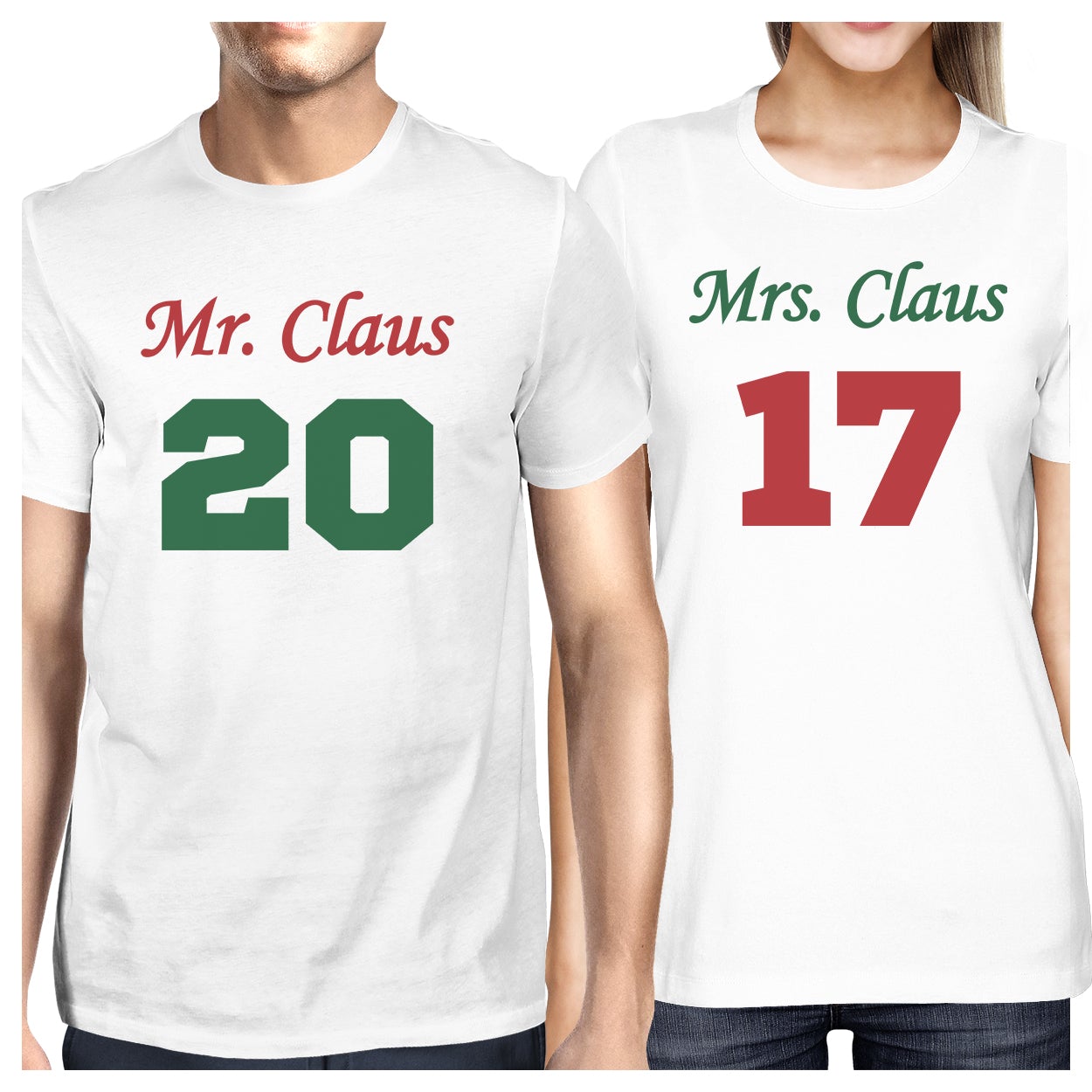 Mr. And Mrs. Claus Matching Couple White Shirts