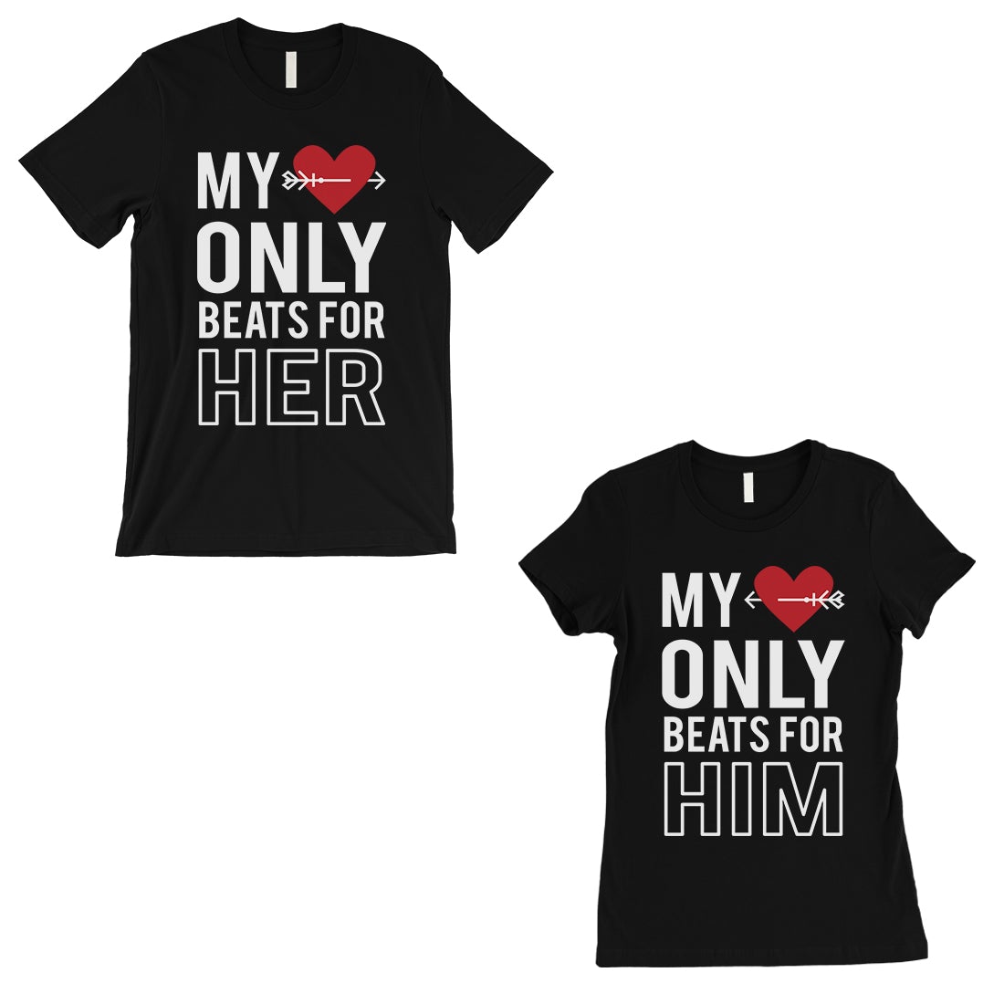 My Heart Beats For Her Him Matching Couple Gift Shirts Black