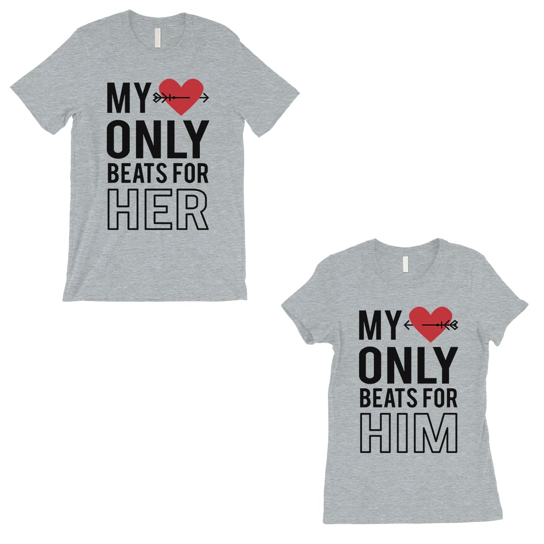 My Heart Beats For Her Him Matching Couple Gift Shirts Grey T-Shirt