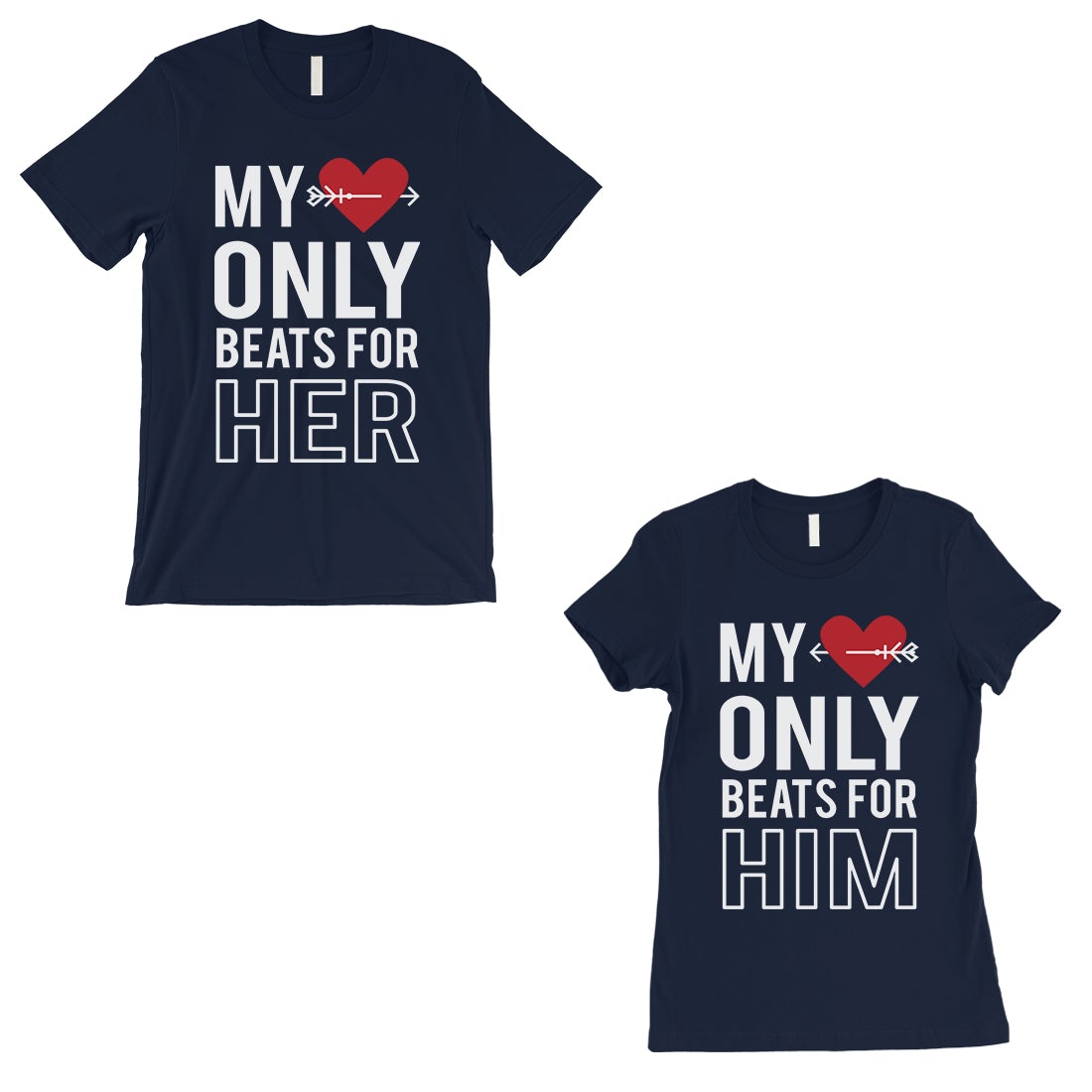 My Heart Beats For Her Him Matching Couple Gift Shirts Navy T-Shirt