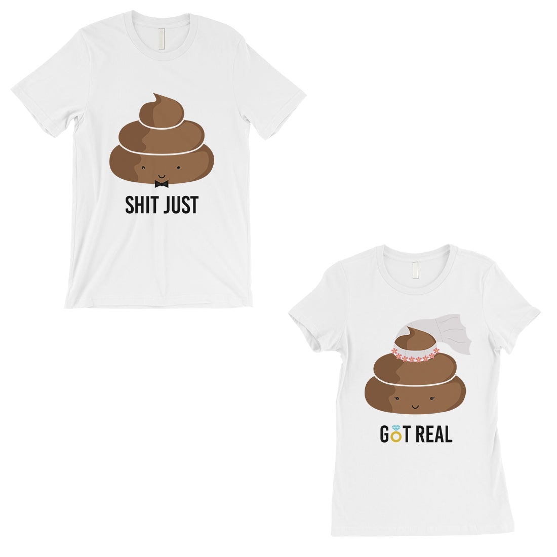 Poop Shit Got Real Matching Couple Gift Shirts White For Newlywed