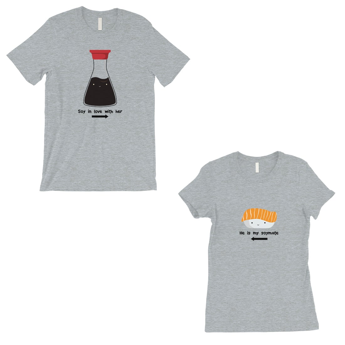 Sushi & Soy Sauce Matching Couple Gift T-Shirts Grey For Newlywed