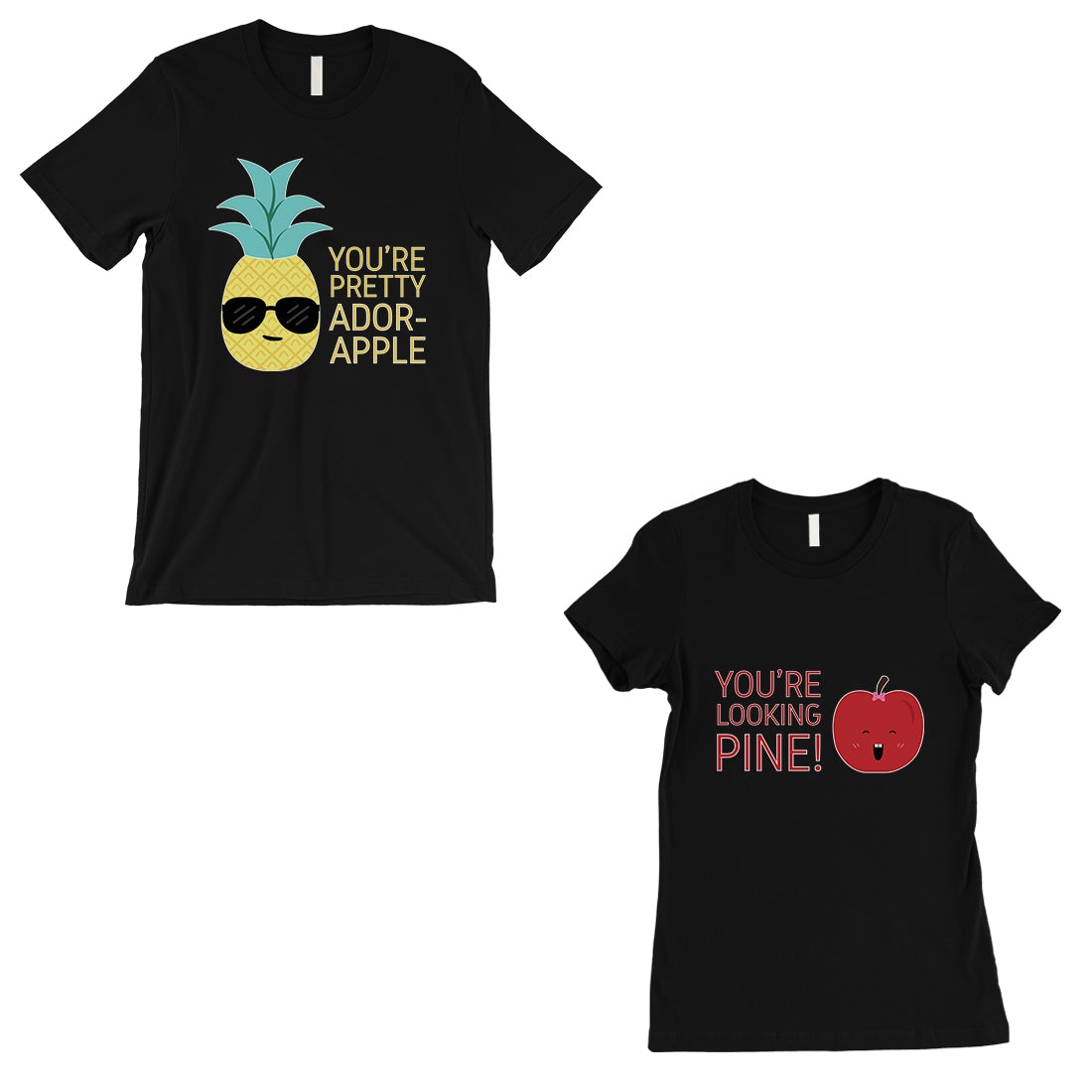 Pineapple Apple Matching Couple Gift T-Shirts Black Gift For Him