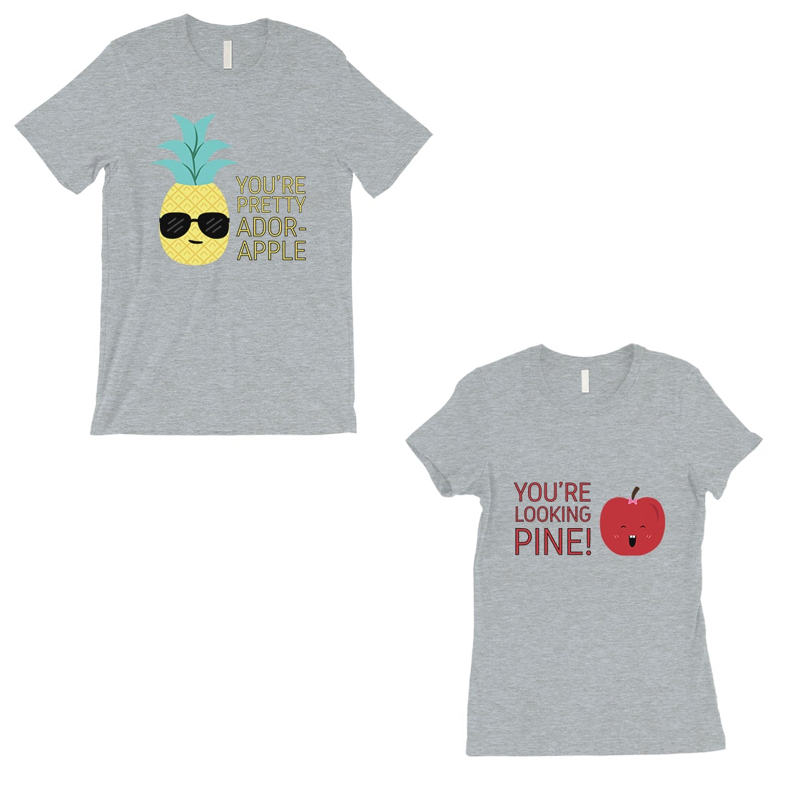 Pineapple Apple Matching Couple Gift Tee Shirts Grey Gift For Her