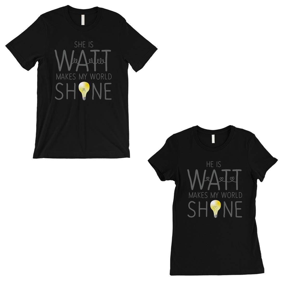 Watt World Shine Light Matching Couple T-Shirts Gift Black