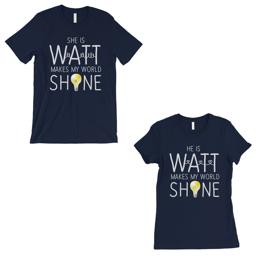 Watt World Shine Light Matching Couple T-Shirts Gift Navy