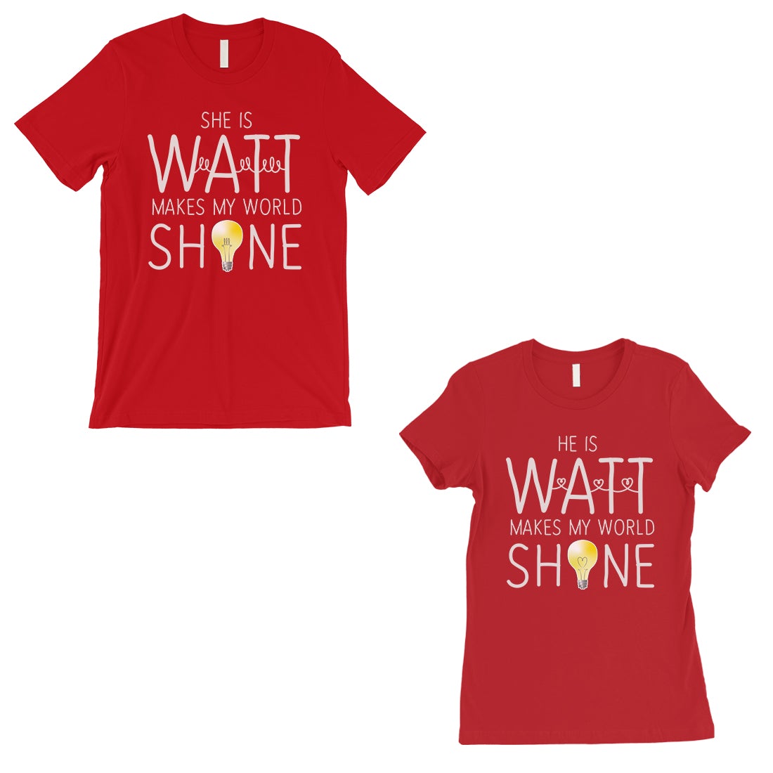 Watt World Shine Light Matching Couple T-Shirts Gift Red