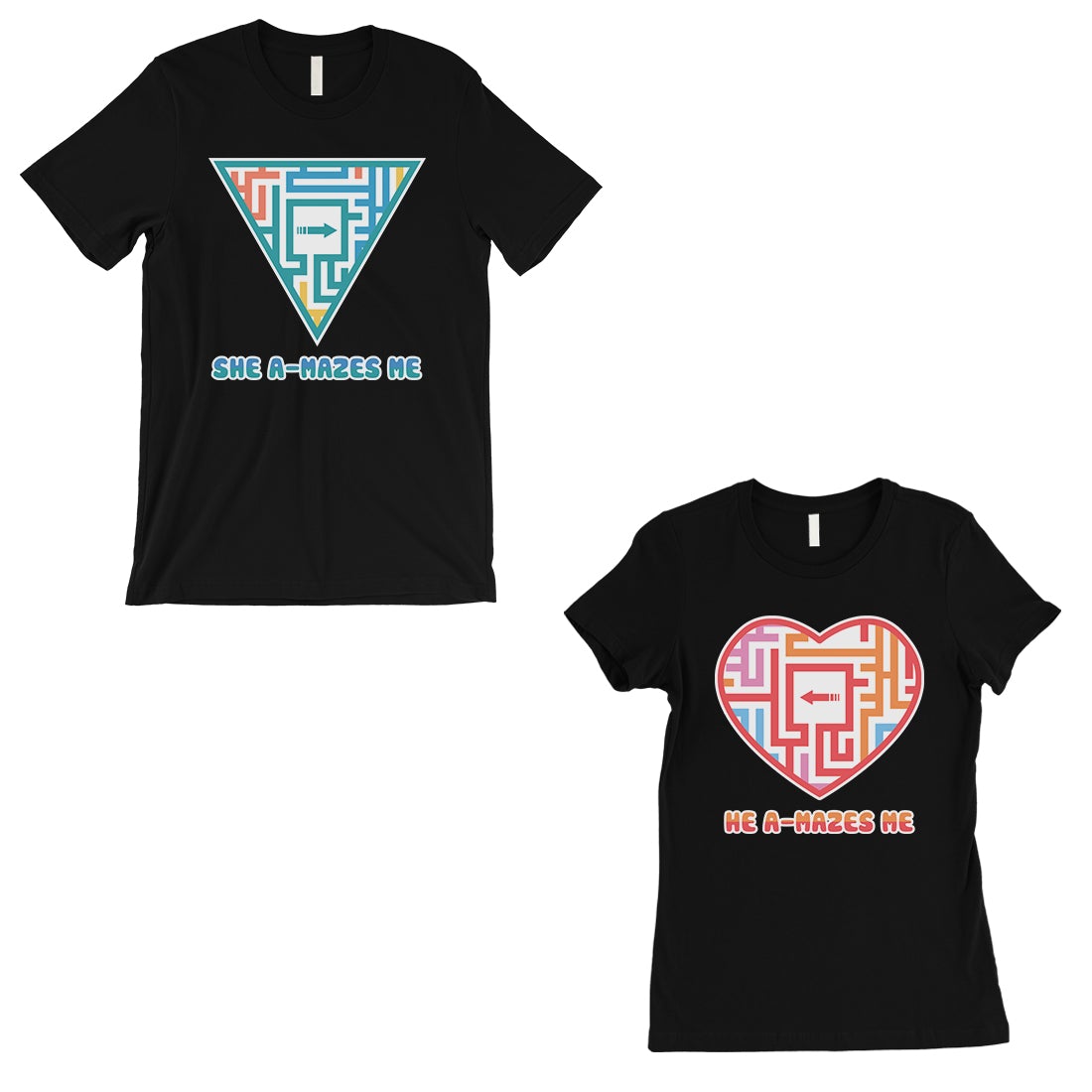 A-Mazes Me Black Matching T-Shirts Couples Anniversary Gift For Him and Her