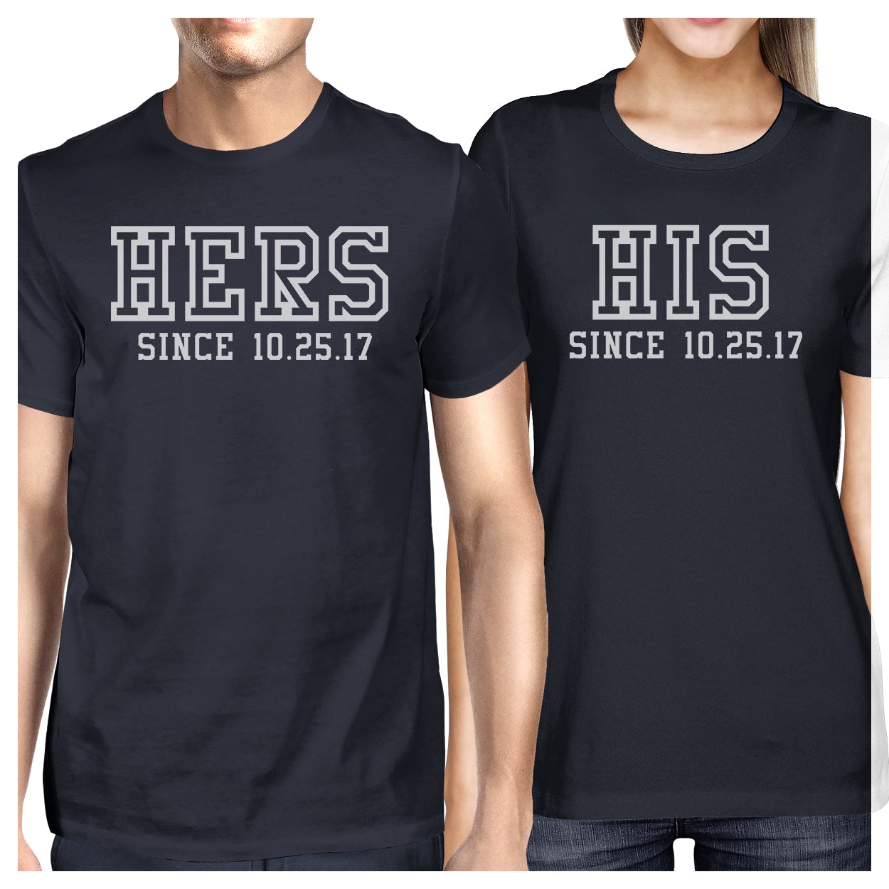 Hers And His Since Custom Matching Couple Navy Shirts