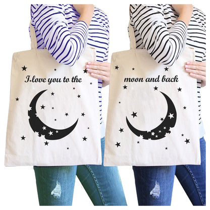 Moon And Back BFF Matching Canvas Bags Foldable Washable Reusable White
