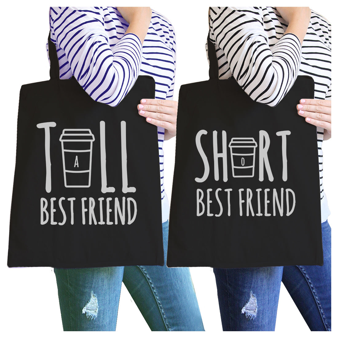 Tall Short Cup BFF Matching Canvas Bags Funny Friends Gift Ideas Black
