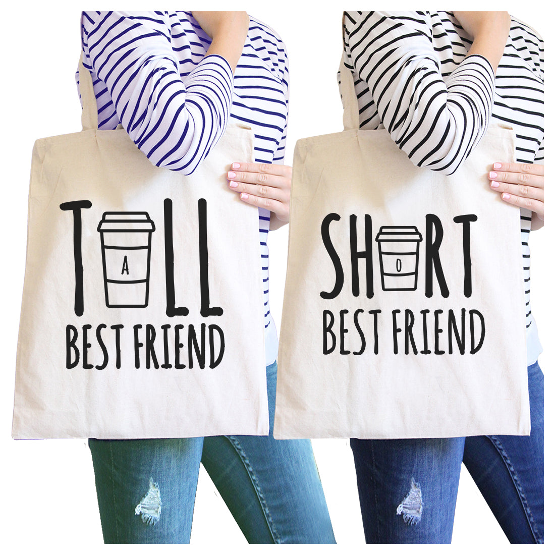 Tall Short Cup BFF Matching Canvas Bags Funny Friends Gift Ideas Natural