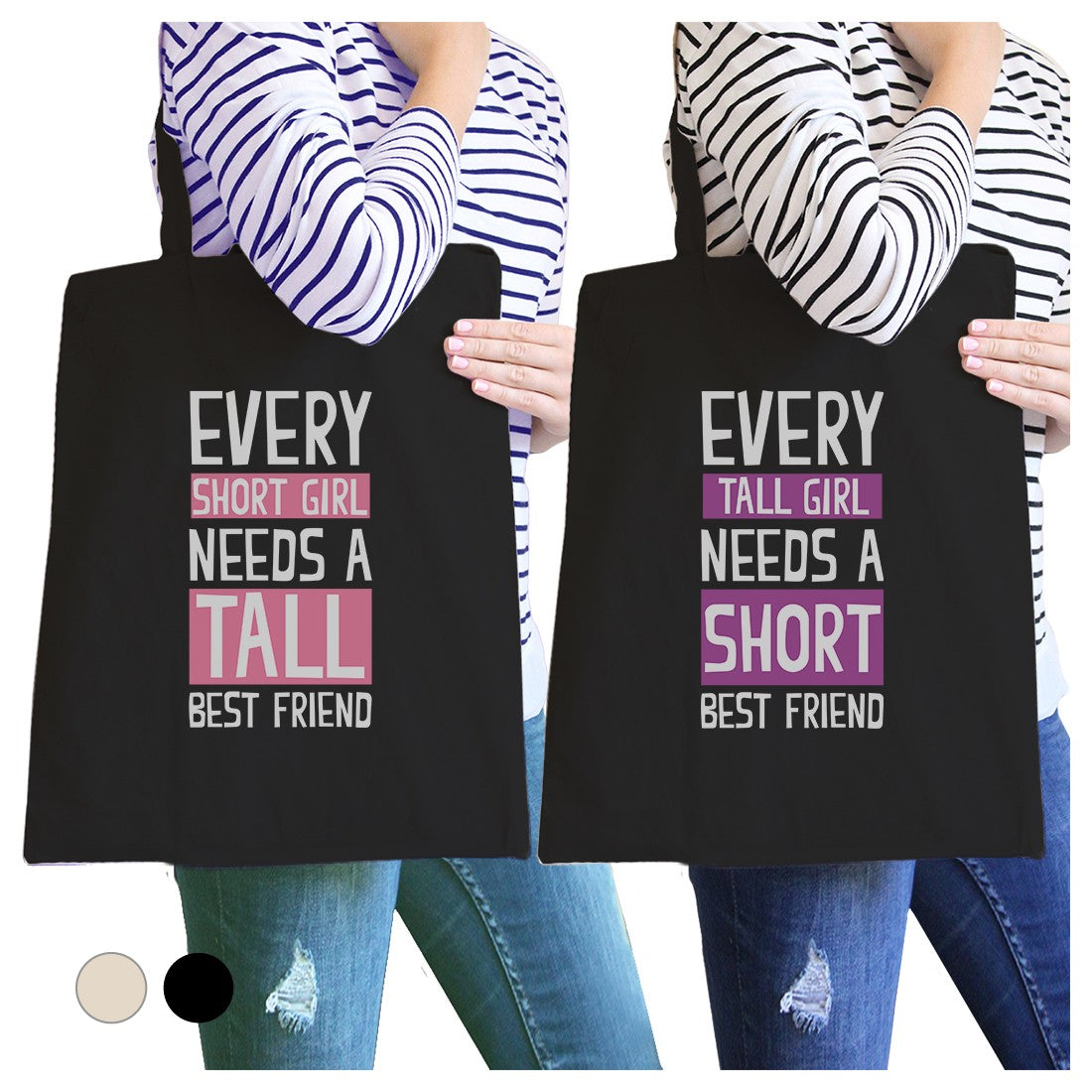 Tall Short Friend BFF Matching Canvas Bags For Teen Girls Gifts Black