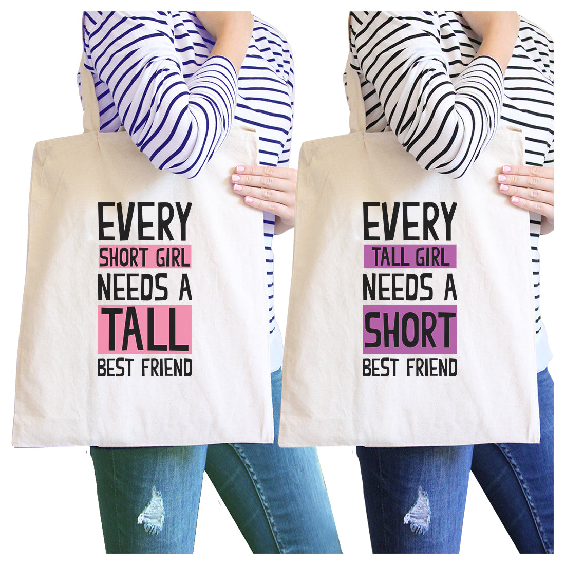 Tall Short Friend BFF Matching Canvas Bags For Teen Girls Gifts Natural