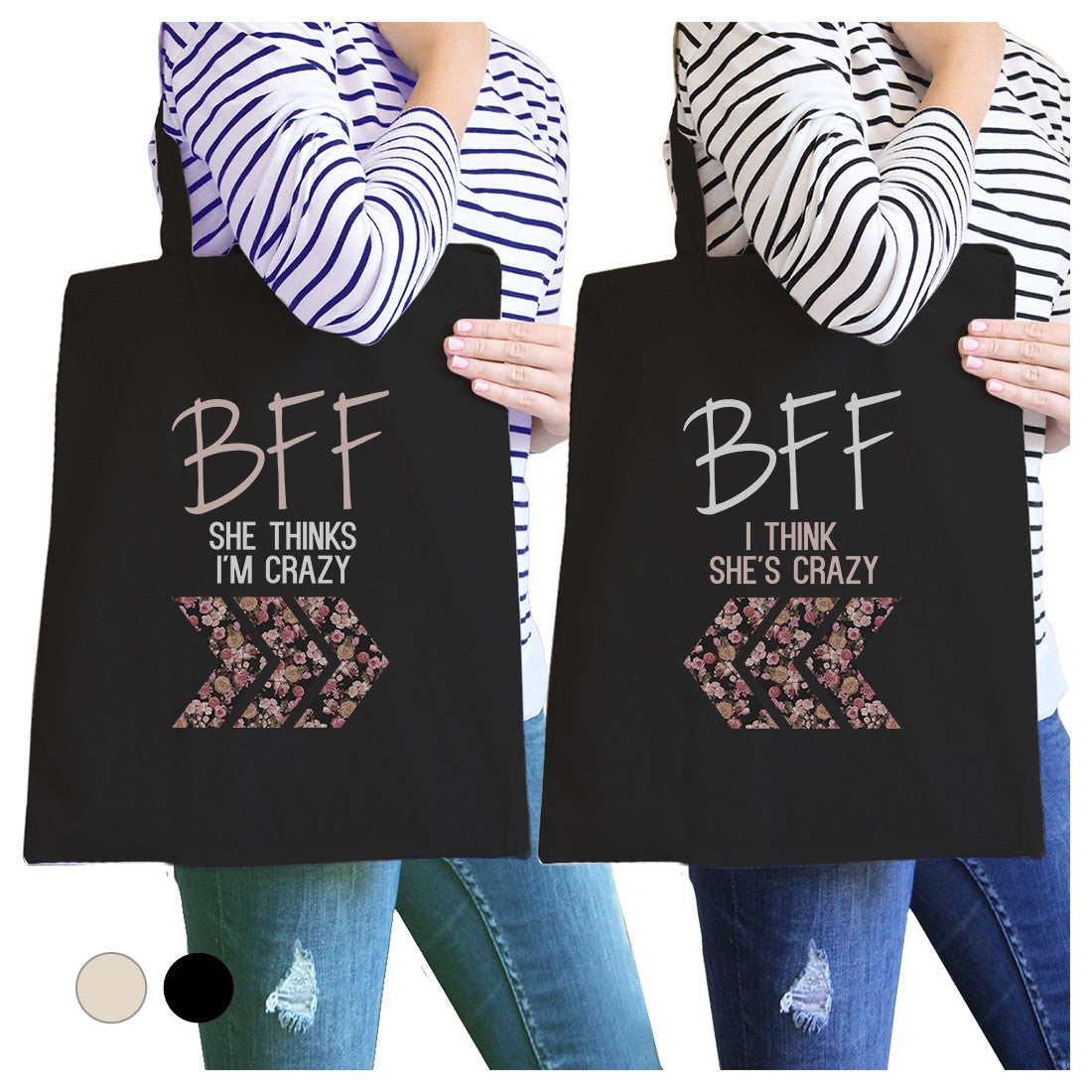BFF Floral Crazy BFF Matching Canvas Bags Funny Birthday Gifts Black