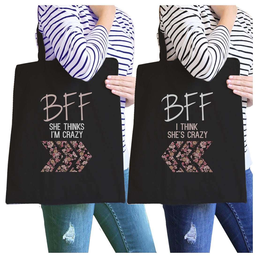 BFF Floral Crazy BFF Matching Canvas Bags Funny Birthday Gifts Black