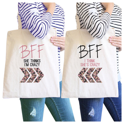 BFF Floral Crazy BFF Matching Canvas Bags Funny Birthday Gifts White