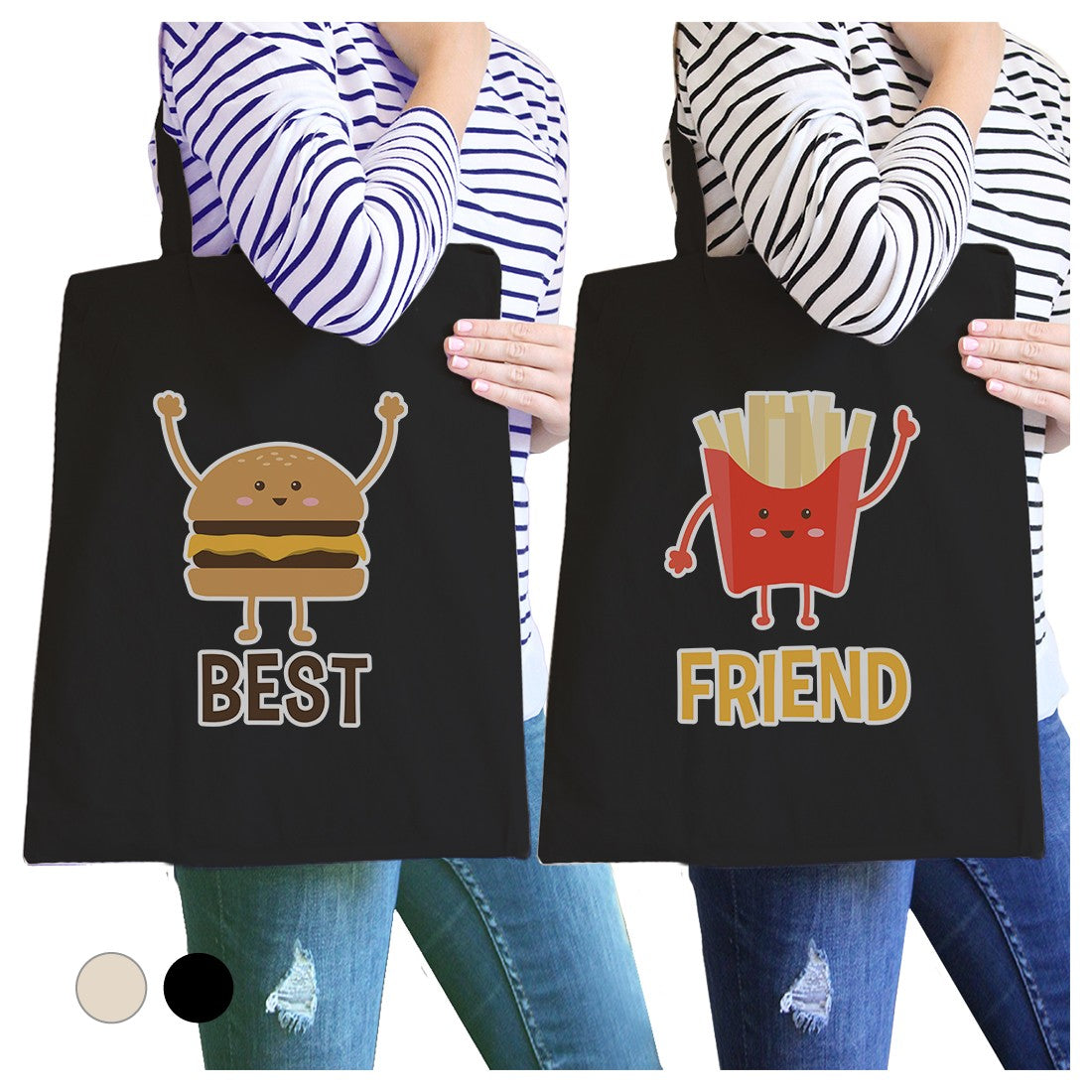 Hamburger And Fries BFF Matching Canvas Bags Cute Friends Gifts Black