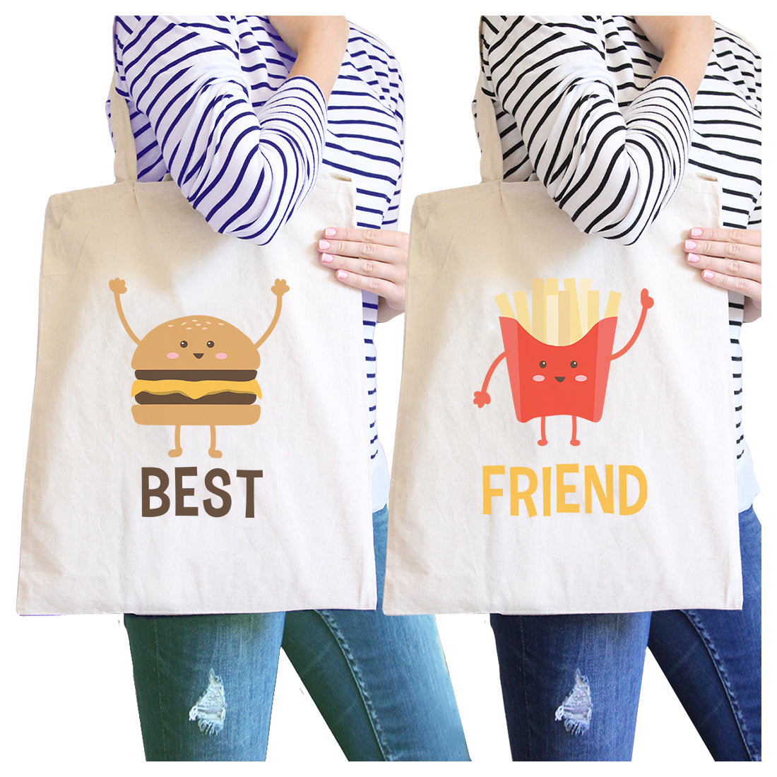 Hamburger And Fries BFF Matching Canvas Bags Cute Friends Gifts Natural
