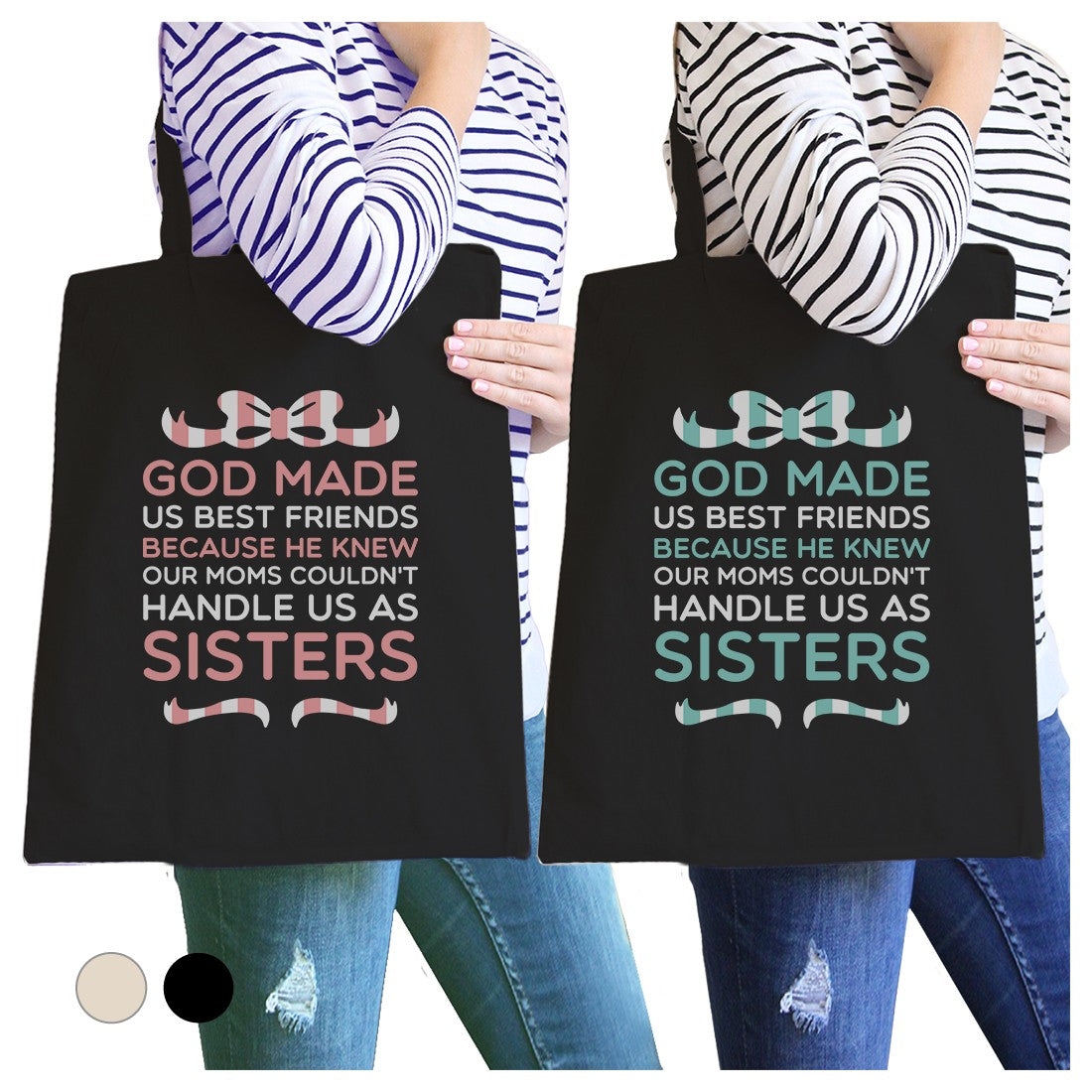 God Made Us BFF Matching Canvas Bags Unique Gifts For Siblings Black