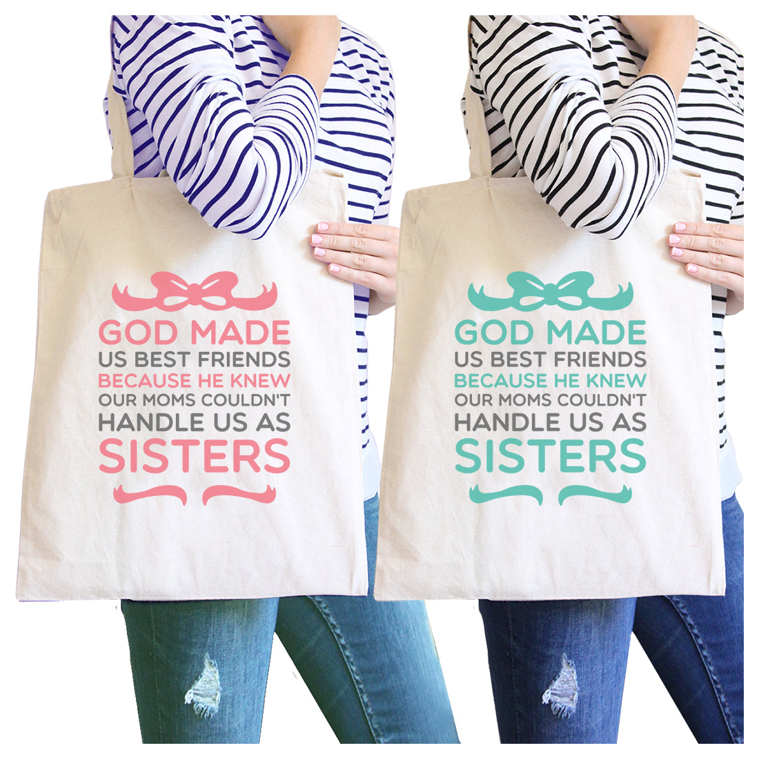 God Made Us BFF Matching Canvas Bags Unique Gifts For Siblings Natural