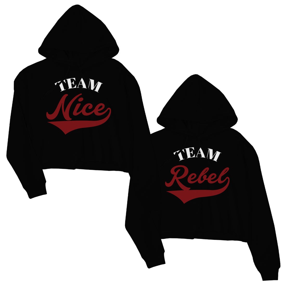 Team Nice Team Rebel BFF Matching Crop Hoodies For Christmas Gift Black