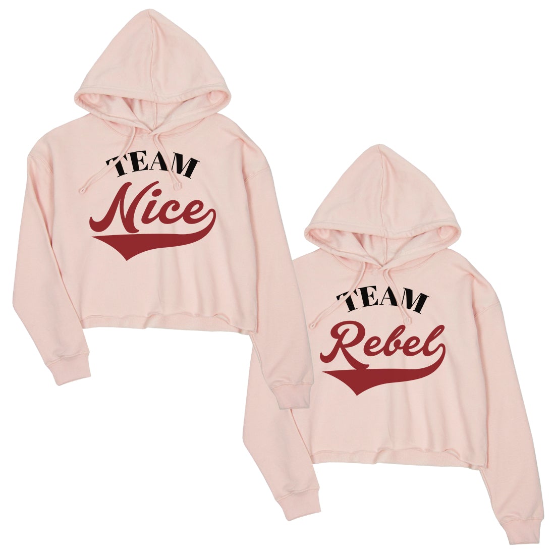 Team Nice Team Rebel BFF Matching Crop Hoodies For Christmas Gift Peach
