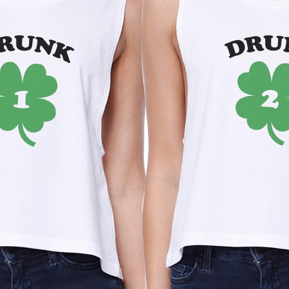 Drunk1 Drunk2 Women White Crop Tee Cute Best Friend Top St Patricks - 365 In Love