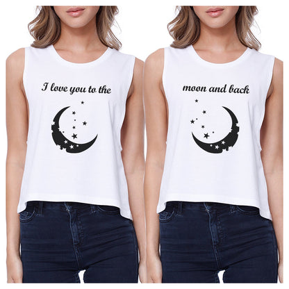 Moon And Back BFF Matching Crop Top Womens Sleeveless Tee White