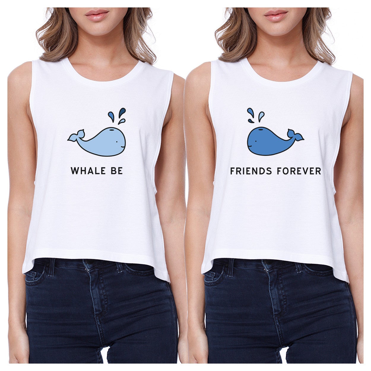 Whale Be Friend Forever BFF Matching Crop Tops Cute Summer Tanks White