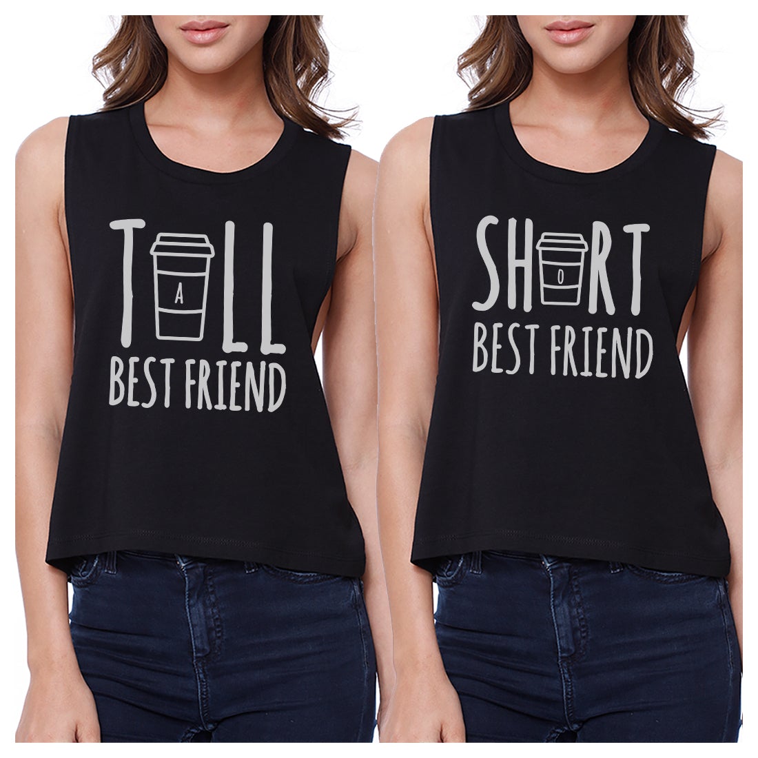 Tall Short Cup BFF Matching Crop Top Womens Graphic Cropped Shirts Black