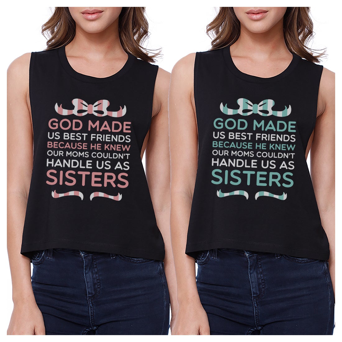 God Made Us BFF Matching Crop Top Womens Funny Best Friend Gifts Black
