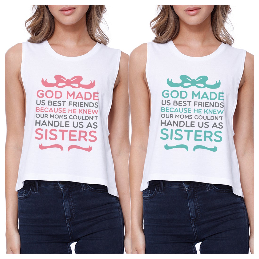God Made Us BFF Matching Crop Top Womens Funny Best Friend Gifts White