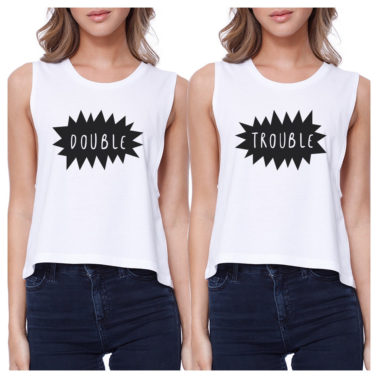 Double Trouble BFF Matching White Crop Tops