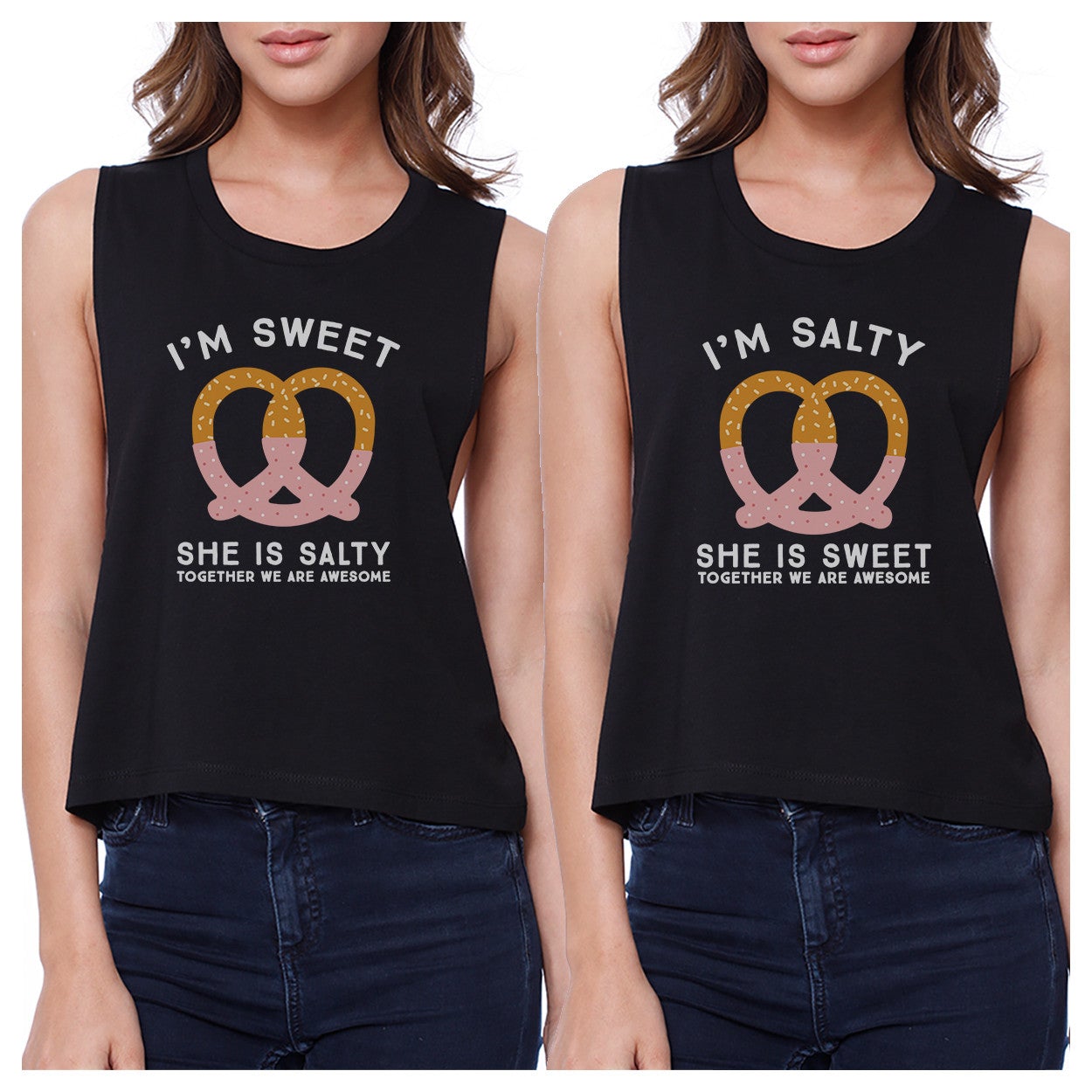 Sweet And Salty BFF Matching Black Crop Tops