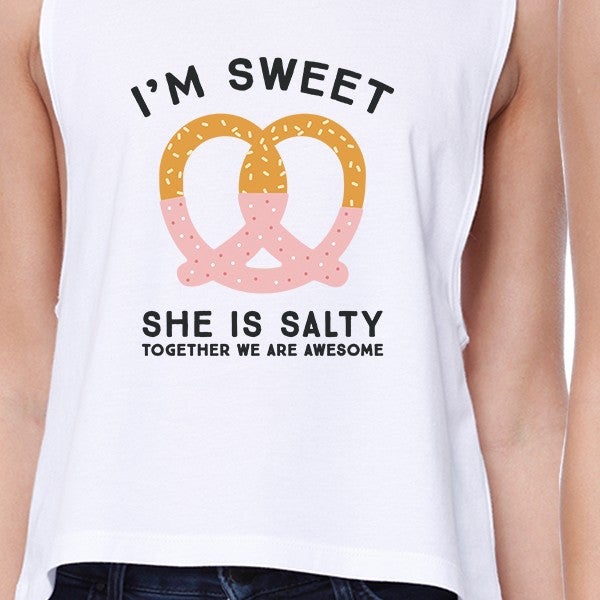 Sweet And Salty BFF Matching White Crop Tops