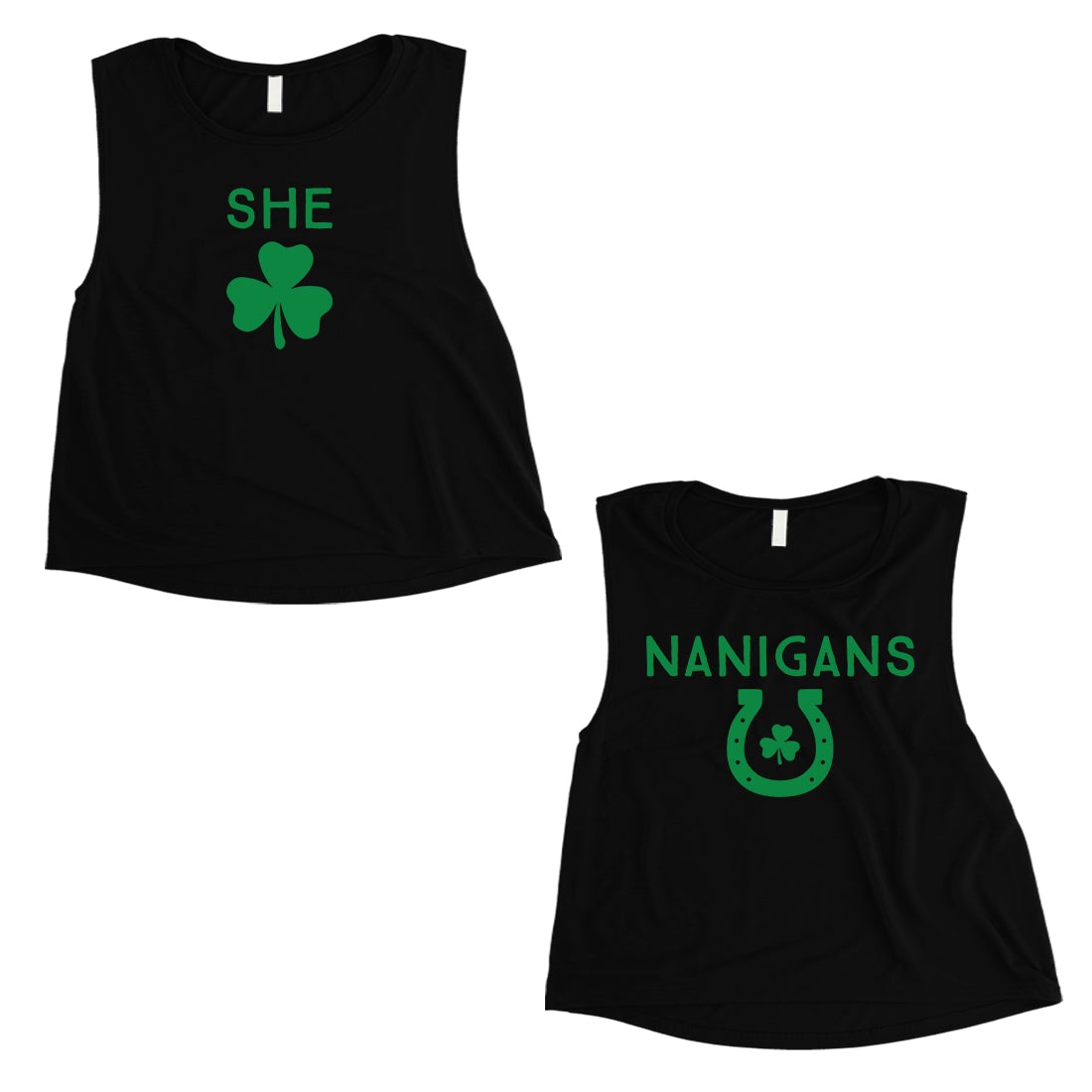 Shenanigans Funny St Patrick's Day Matching Crop Tank Tops BFF Gift Black