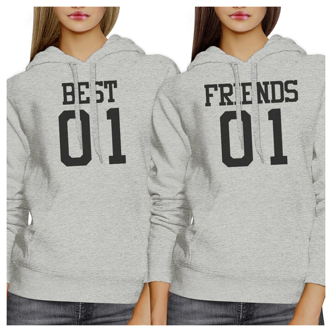 Best01 Friends01 BFF Matching Grey Hoodies