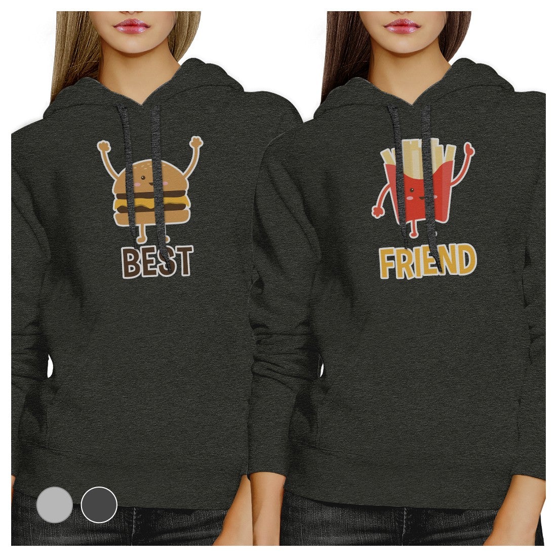 Hamburger And Fries BFF Pullover Hoodies Matching Gift Best Friends Gray