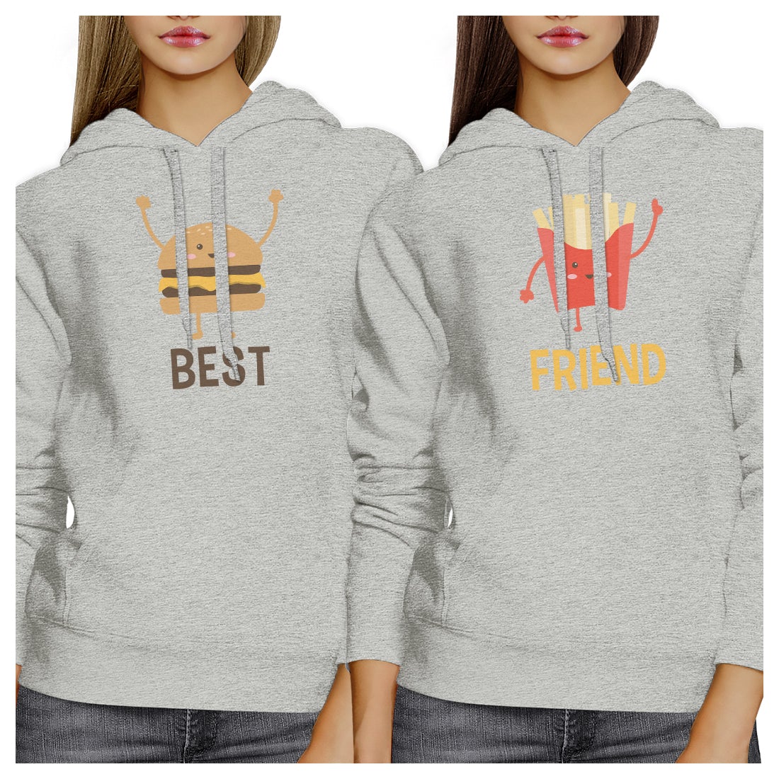 Hamburger And Fries BFF Pullover Hoodies Matching Gift Best Friends Light Gray