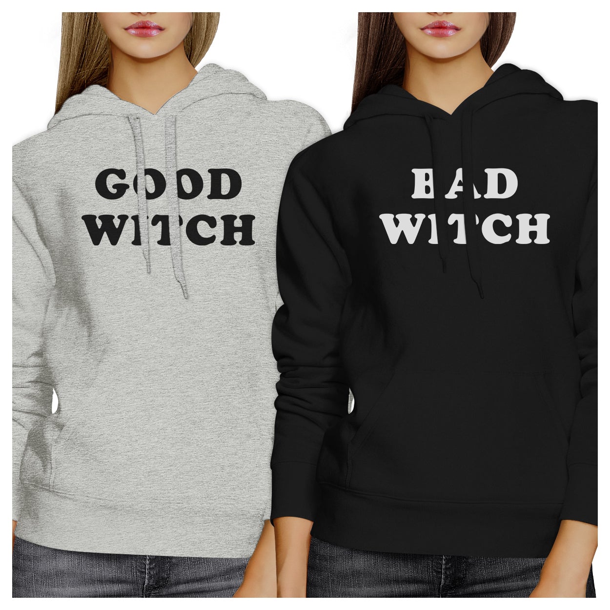 Good Witch Bad Witch BFF Matching Grey and Black Hoodies