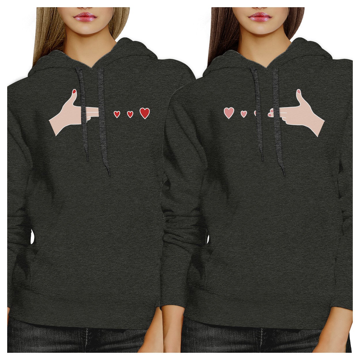 Gun Hands With Hearts BFF Matching Dark Grey Hoodies