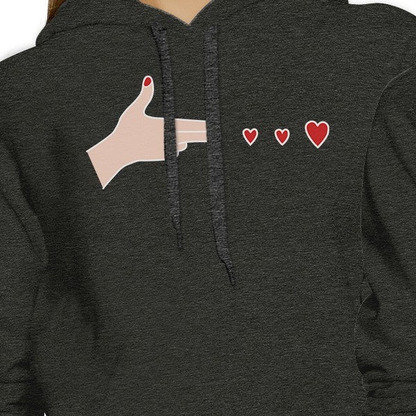 Gun Hands With Hearts BFF Matching Dark Grey Hoodies