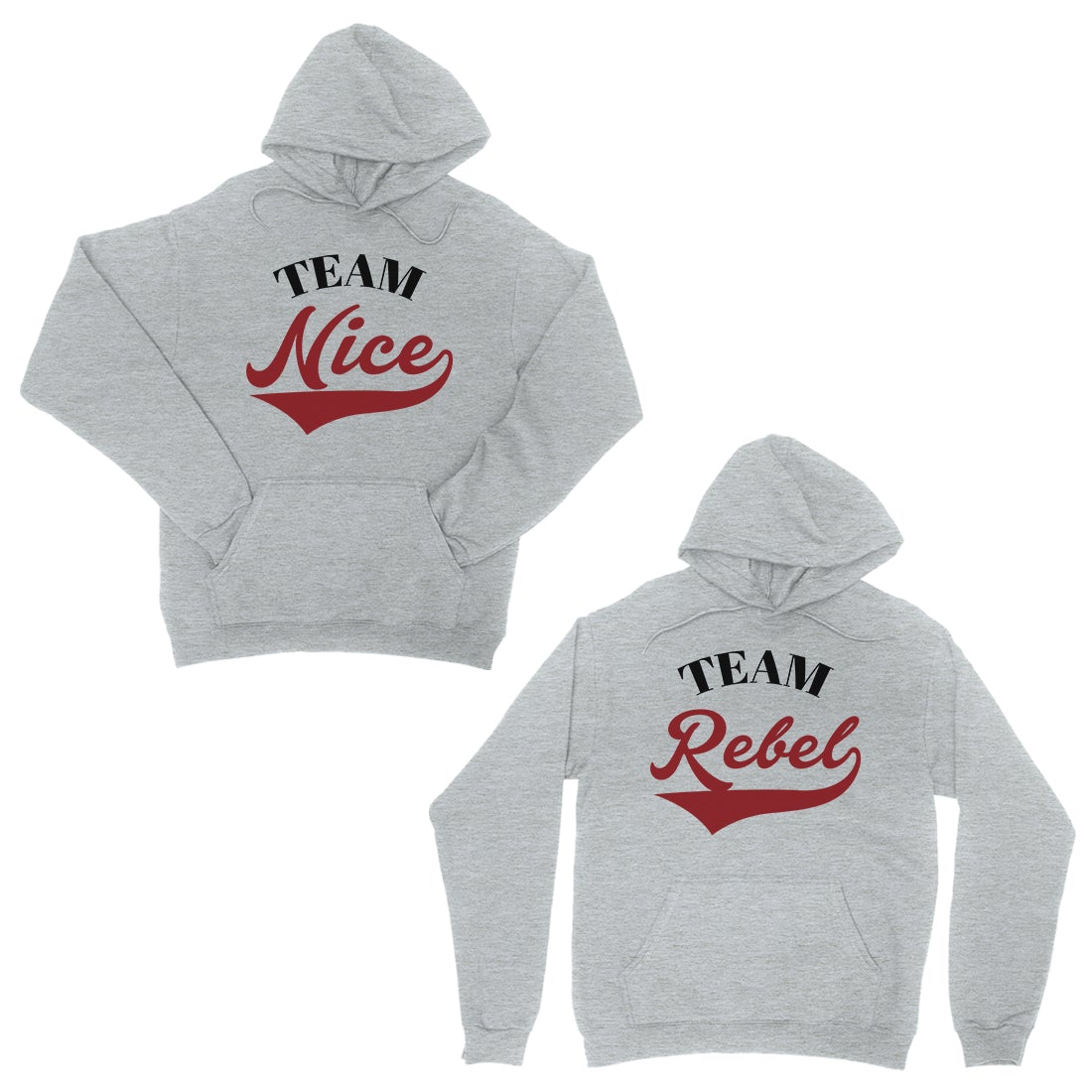 Team Nice Team Rebel Hooded Sweatshirt BFF Matching Christmas Gift Gray